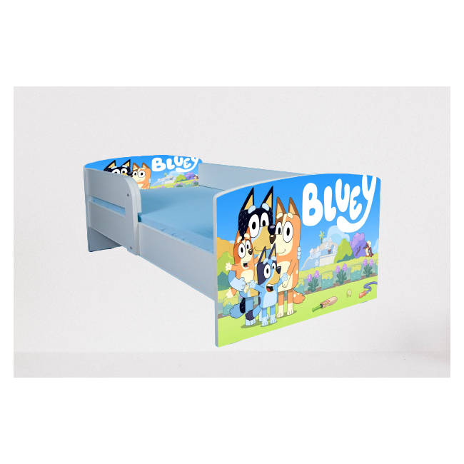 Pat Bluey 2 cu Protectii laterale, cu Saltea SafeNest 180x80x8 Cm, 2-16 Ani Ptv7561