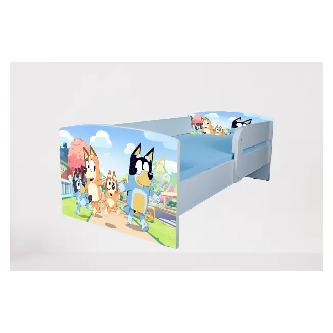Pat Bluey 3 cu Protectii laterale, cu Saltea SafeNest 140x70 Cm, 2-8 Ani  Ptv7569