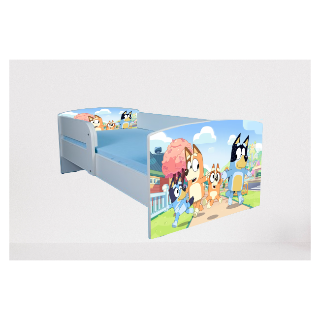 Pat Bluey 3 cu Protectii laterale, cu Saltea SafeNest 160x80 Cm, 2-12 Ani  Ptv7572