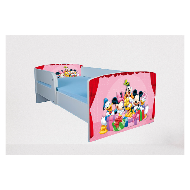 Pat Mickey Si Prietenii 3 cu Protectii laterale, cu Saltea SafeNest 180x80x8 Cm, 2-16 Ani Ptv7481