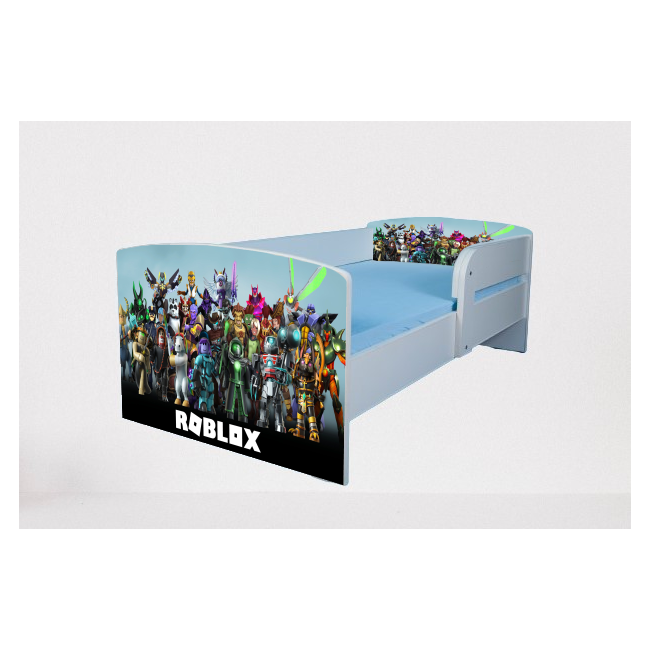 Pat baieti Roblox, cu paravane detasabile, cu Saltea SafeNest 140x70 Cm, 2-8 Ani  Ptv7517