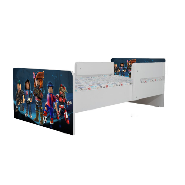 Pat baieti Roblox 2, Cu Dubla Protectie, cu Saltea SafeNest 140x70 Cm, 2-8 Ani  Ptv8118
