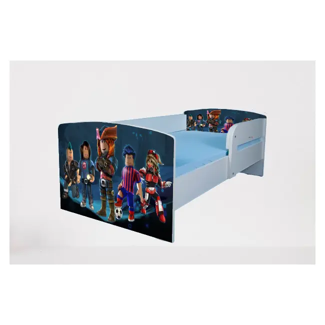 Pat baieti Roblox 2 cu Protectii laterale, cu Saltea SafeNest 130x60 Cm, 2-6 Ani  Ptv7592