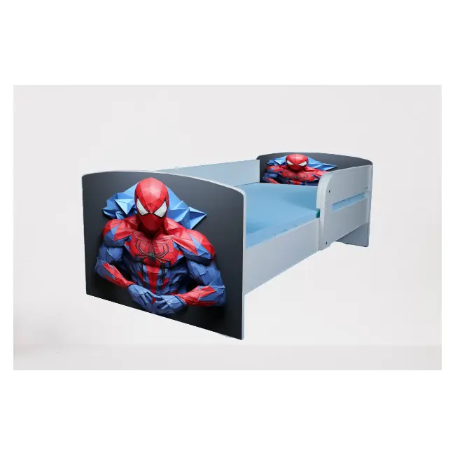 Pat baieti Spiderman 10 cu Protectii laterale, cu Saltea SafeNest 140x70 Cm, 2-8 Ani  Ptv7489