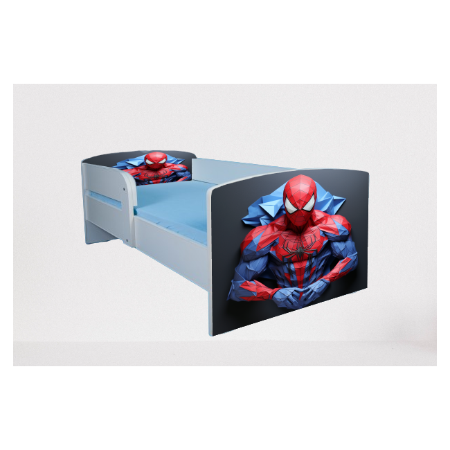 Pat baieti Spiderman 10 cu Protectii laterale, cu Saltea SafeNest 180x80x8 Cm, 2-16 Ani Ptv7495