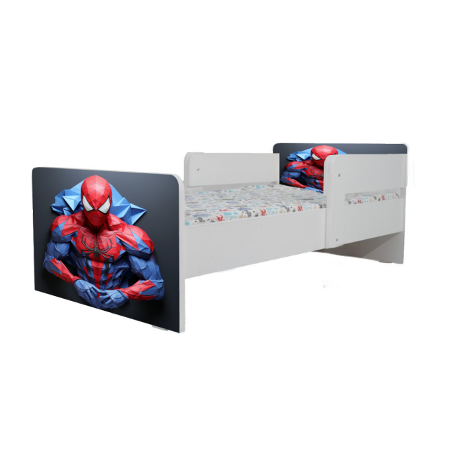 Pat baieti Spiderman 6, Cu Dubla Protectie, cu Saltea SafeNest 160x80 Cm, 2-12 Ani  Ptv7937