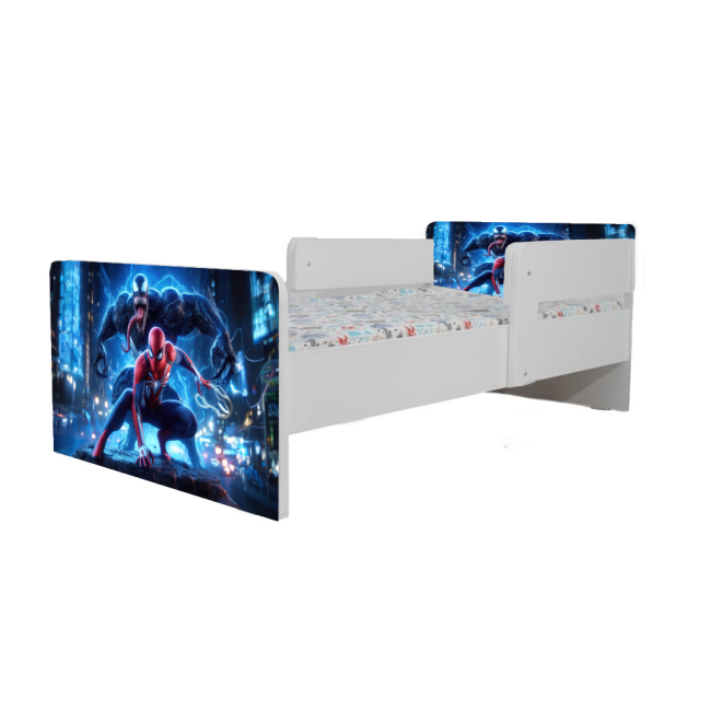 Pat baieti Spiderman Venom, Cu Dubla Protectie, cu Saltea SafeNest 130x60 Cm, 2-6 Ani  Ptv8033