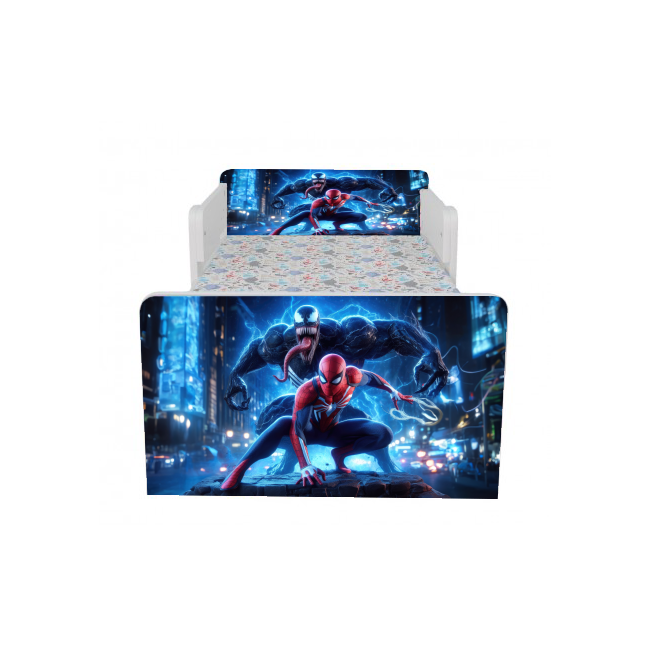 Pat baieti Spiderman Venom, Cu Dubla Protectie, cu Saltea SafeNest 130x60 Cm, 2-6 Ani  Ptv8033