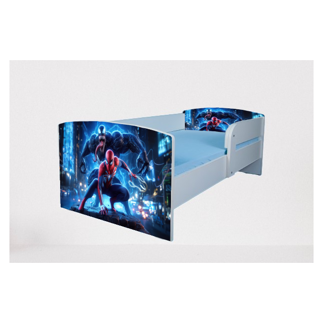 Pat baieti Spiderman Venom cu Protectii laterale, cu Saltea SafeNest 130x60 Cm, 2-6 Ani  Ptv7454