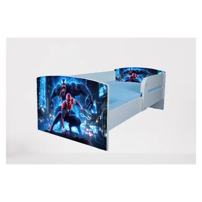 Pat baieti Spiderman Venom cu Protectii laterale, cu Saltea SafeNest 140x70 Cm, 2-8 Ani  Ptv7461