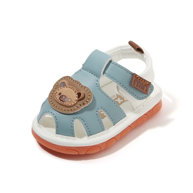 Sandalute bleu cu alb cu piuitoare - ursulet md2025su07-4-c