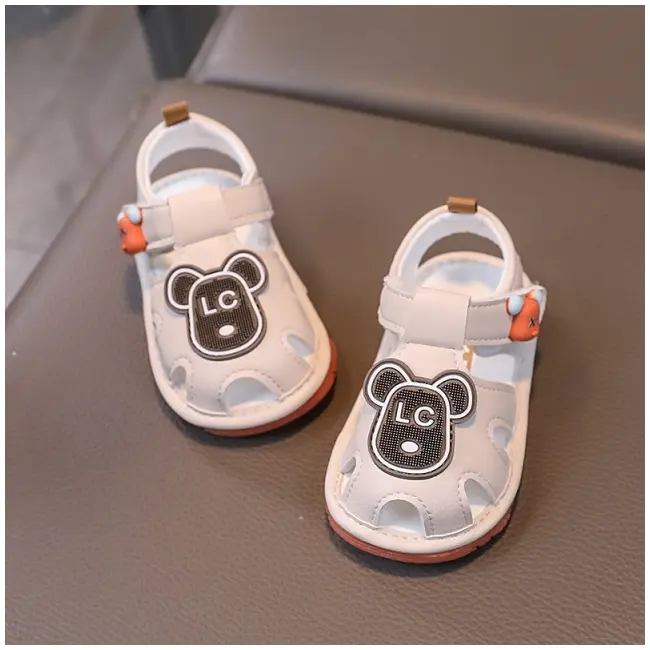 Sandalute ivoire cu piuitoare - ursulet lc md2025su08-3-s1