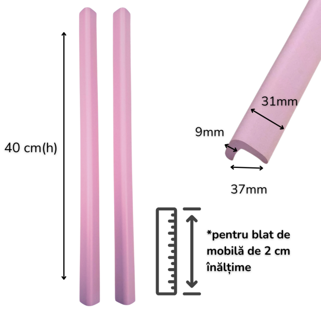 Banda Protectie Muchii Si Margini Set 2 buc 40cm Spuma Mov Pastel   Carboysafety CBKAP-05-SET