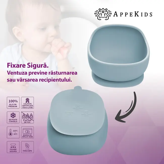 Bol din silicon cu ventuza, AppeKids, Classic - Aqua Blue KRTAK276128