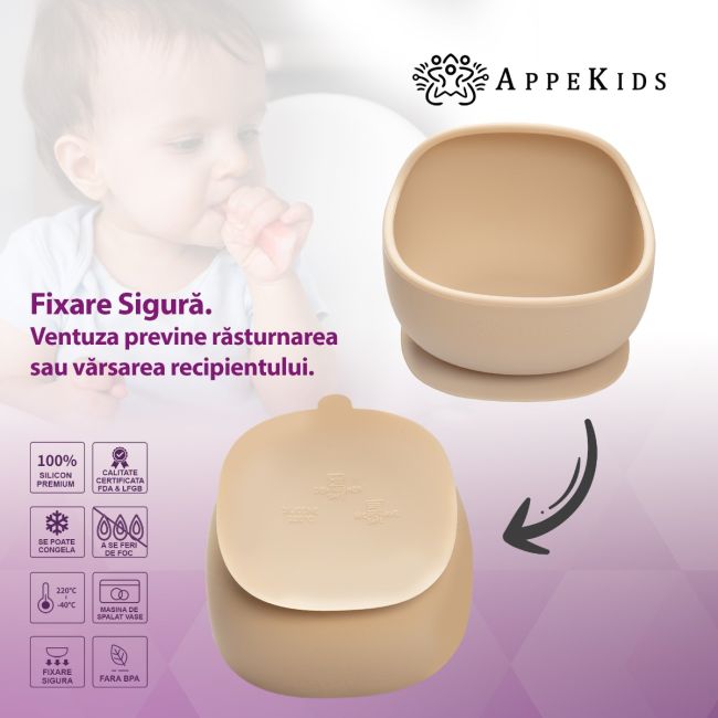 Bol din silicon cu ventuza, AppeKids, Classic - Bubble Beige KRTAK276111