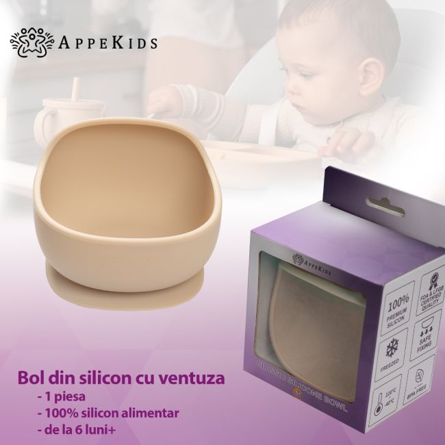 Bol din silicon cu ventuza, AppeKids, Classic - Bubble Beige KRTAK276111