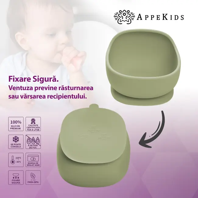 Bol din silicon cu ventuza, AppeKids, Classic - Raw Green KRTAK276135