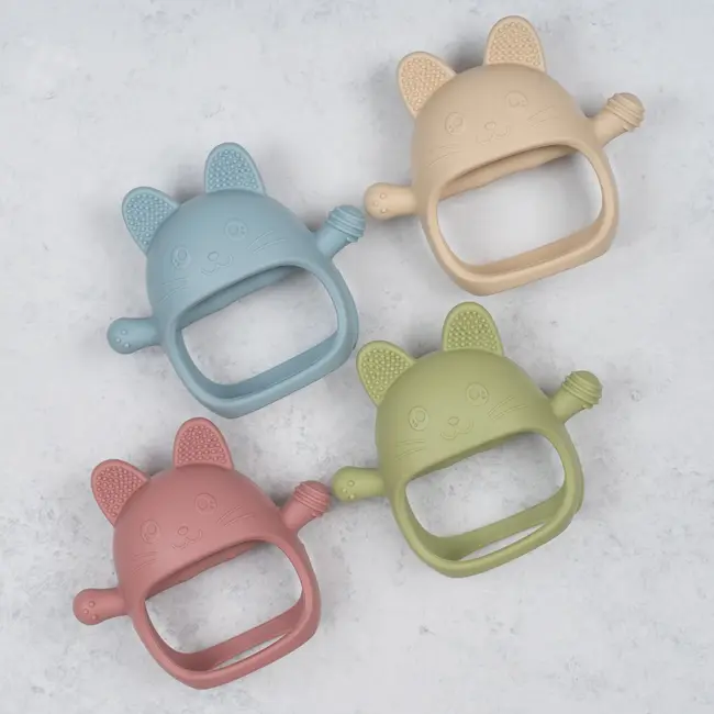 Jucarie pentru dentitie din silicon, Appekids, Manusa Kitty - Bubble Beige KRTAK276036