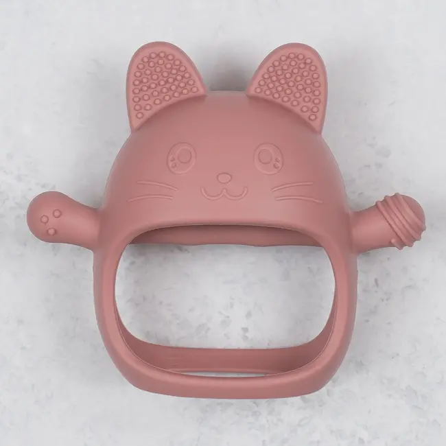 Jucarie pentru dentitie din silicon, Appekids, Manusa Kitty - Old Rose KRTAK276029