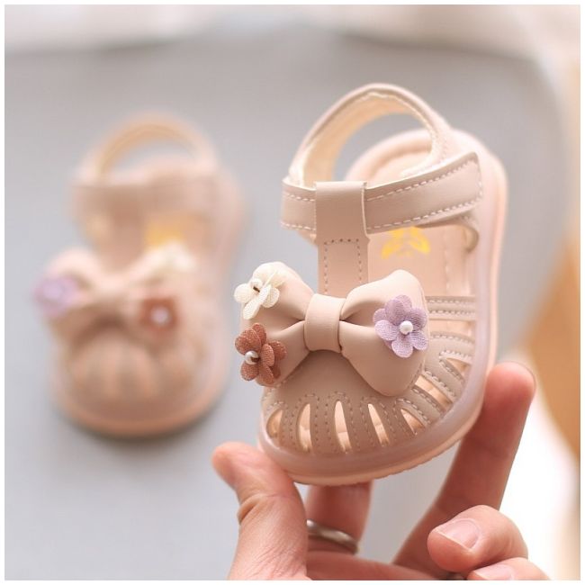 Sandale roz pudra pentru fetite, cu fundita 3d si floricele aplicate md2025su29-2-p31