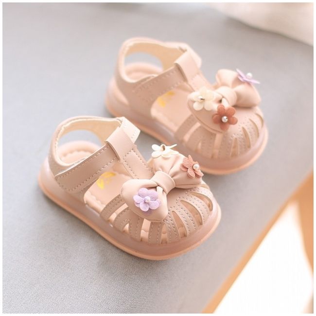 Sandale roz pudra pentru fetite, cu fundita 3d si floricele aplicate md2025su29-2-p31