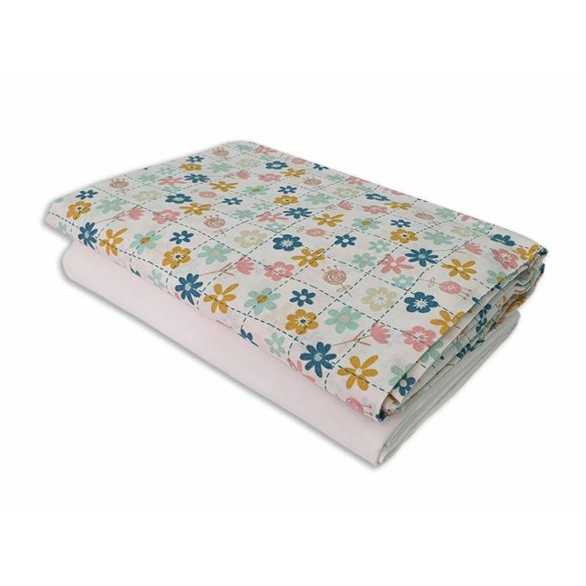 Set cearceafuri Floricele jucause, cu elastic din bumbac, 63x127 cm KDECE263127FJ