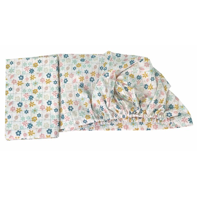 Set cearceafuri Floricele jucause, cu elastic din bumbac, 63x127 cm KDECE263127FJ