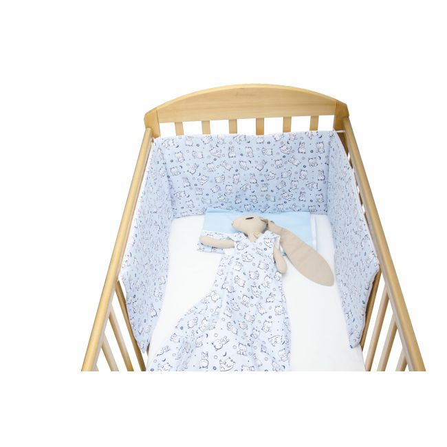 Set protectii patut Baby Bear albastru, din bumbac, 60x120 cm KDE35NBBBA