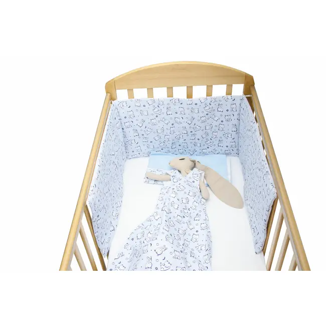 Set protectii patut Baby Bear albastru, din bumbac, 60x120 cm KDE35NBBBA