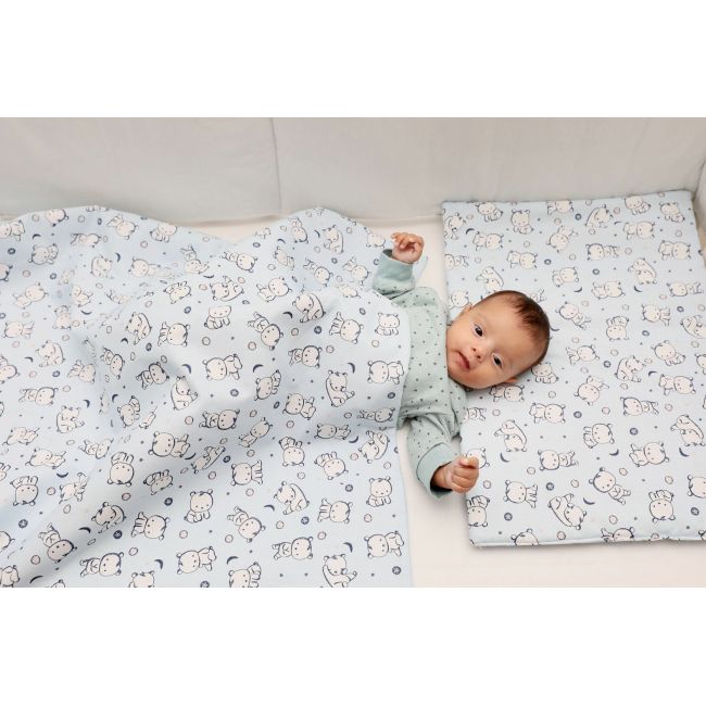 Lenjerie pat copii Baby Bear Albastru, din bumbac, 52x95 cm, 75x100 cm set 3 piese KDELP375355295BBA