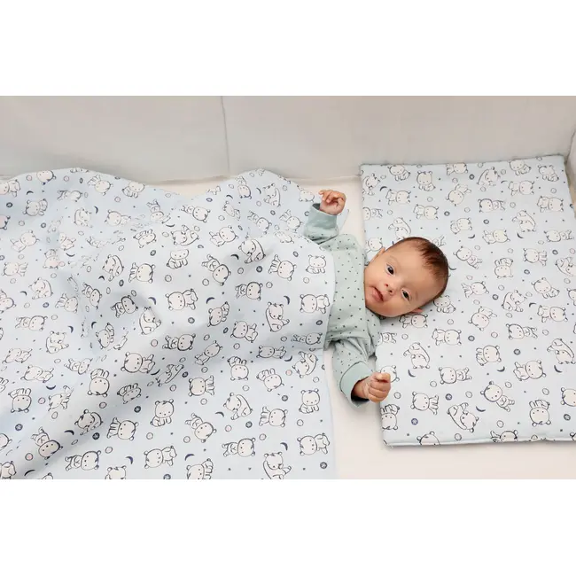 Lenjerie pat copii Baby Bear Albastru, din bumbac, 70x110 cm, 100x135 cm set 4 piese KDELP41004070110BBA