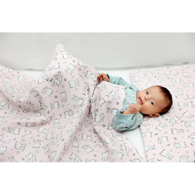 Lenjerie pat copii Baby Bear Roz, din bumbac, 70x140 cm, 110x125 cm set 4 piese KDELP41103570140BBR