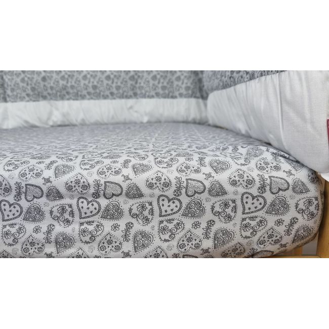 Set cearceafuri Gray Hearts, cu elastic din bumbac, 63x127 cm KDECE263127GRH