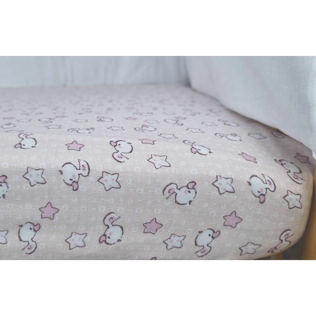Set cearceafuri Pink Ducks, cu elastic, din bumbac, 70x120 cm KDECE270120PKDK