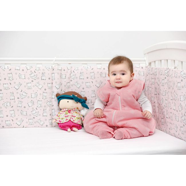 Set protectii patut Baby Bear roz, din bumbac, 63x127 cm KDE35NBBBR63127
