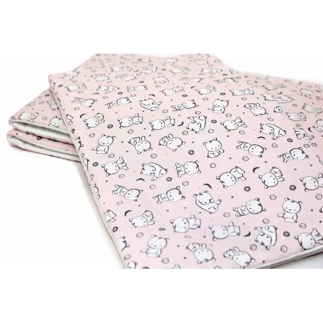 Set protectii patut Baby Bear roz, din bumbac, 63x127 cm KDE35NBBBR63127