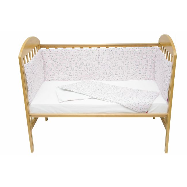 Set protectii patut Baby Bear roz, din bumbac, 70x140 cm KDE35NBBBR70140
