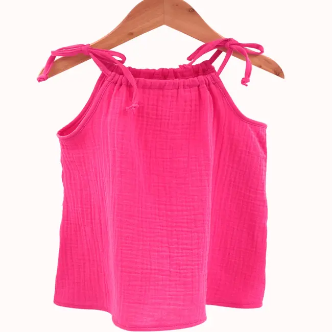 Top cu snur pentru copii, din muselina, Pink Pop, 5-6 ani KDETSM56BLD