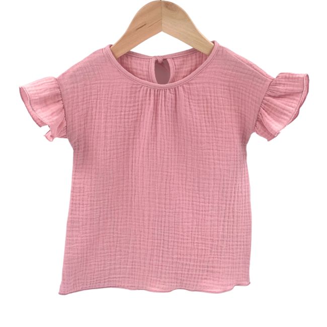 Tricou cu volanase la maneci pentru copii, din muselina, Blushing Pink , 18-24 luni KDETMV1824RR