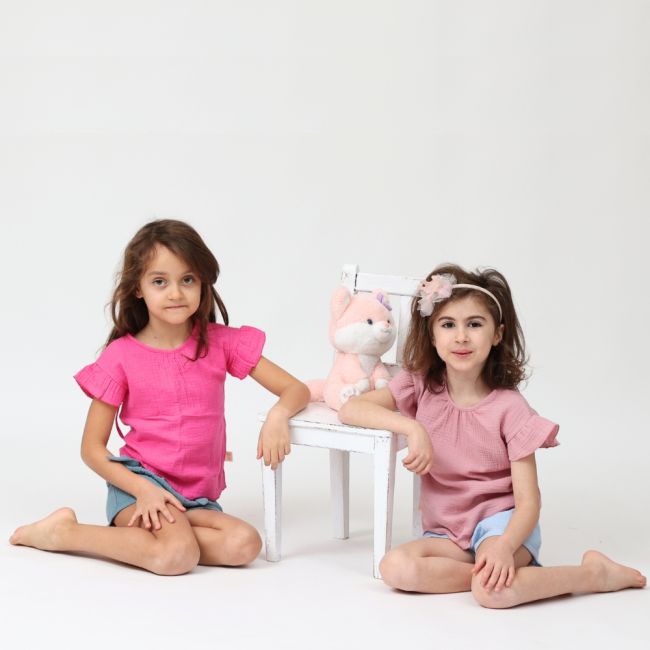 Tricou cu volanase la maneci pentru copii, din muselina, Blushing Pink , 18-24 luni KDETMV1824RR