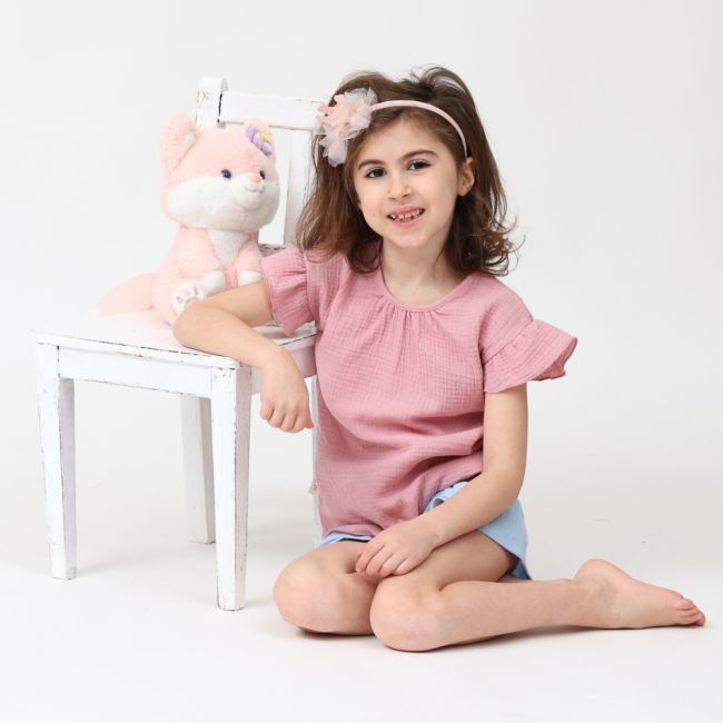 Tricou cu volanase la maneci pentru copii, din muselina, Blushing Pink , 18-24 luni KDETMV1824RR