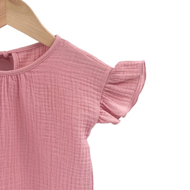 Tricou cu volanase la maneci pentru copii, din muselina, Blushing Pink , 18-24 luni KDETMV1824RR