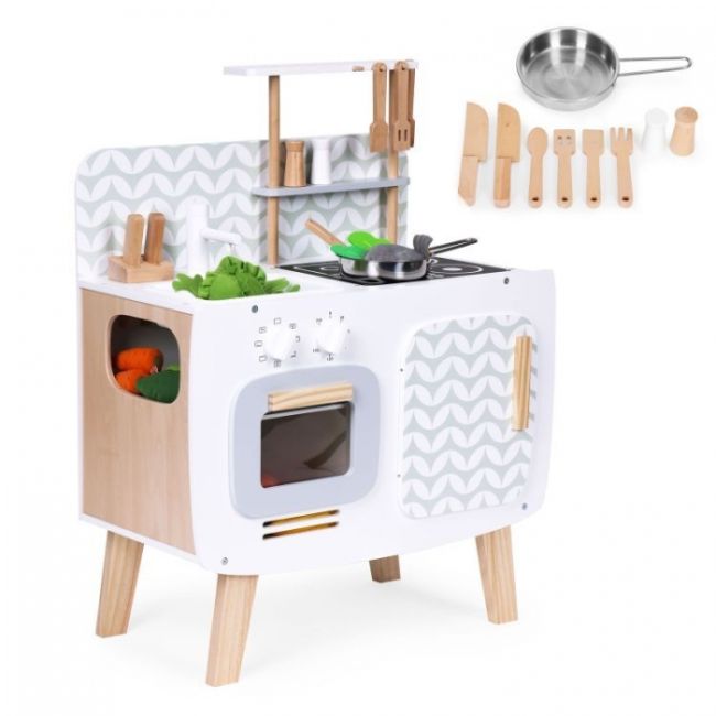 Bucatarie din lemn pentru copii cu accesorii, 58 x 29 x 73 cm, ecotoys w10c863 edeediw10c863