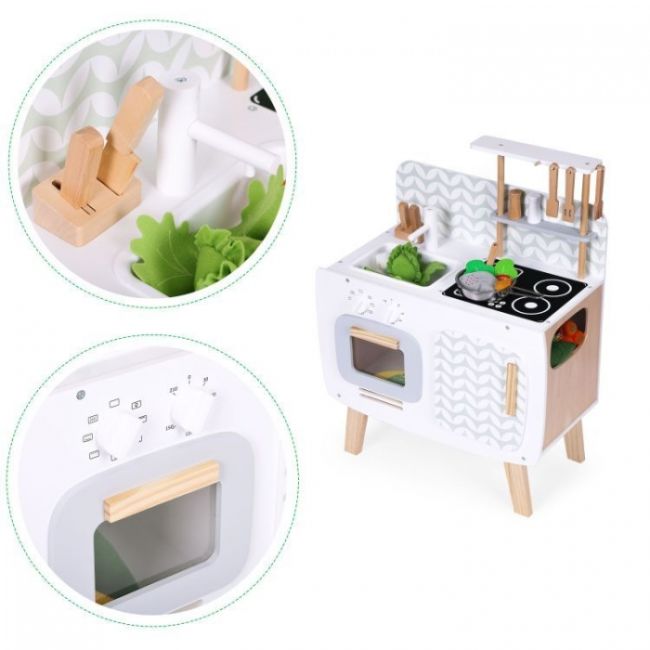 Bucatarie din lemn pentru copii cu accesorii, 58 x 29 x 73 cm, ecotoys w10c863 edeediw10c863