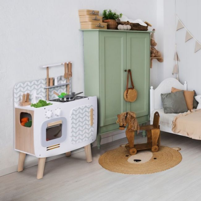 Bucatarie din lemn pentru copii cu accesorii, 58 x 29 x 73 cm, ecotoys w10c863 edeediw10c863