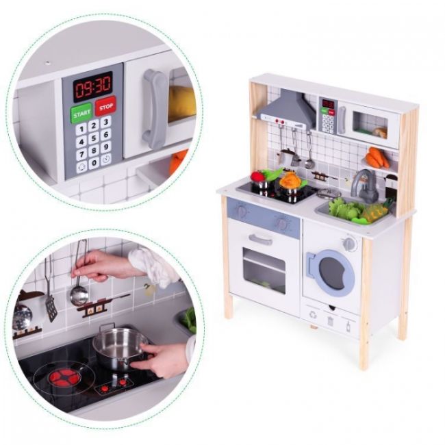 Bucatarie din lemn pentru copii cu accesorii, 70 x 30 x 93 cm, ecotoys tl403005 edeeditl403005