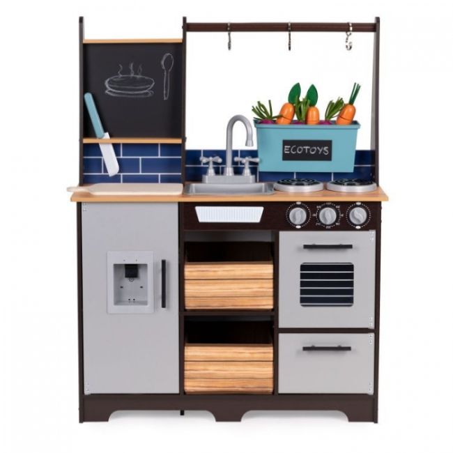 Bucatarie din lemn pentru copii cu accesorii, 74 x 29.5 x 96 cm, ecotoys tl40030 edeeditl40030