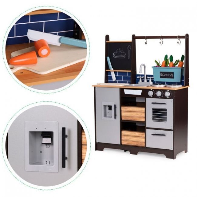 Bucatarie din lemn pentru copii cu accesorii, 74 x 29.5 x 96 cm, ecotoys tl40030 edeeditl40030