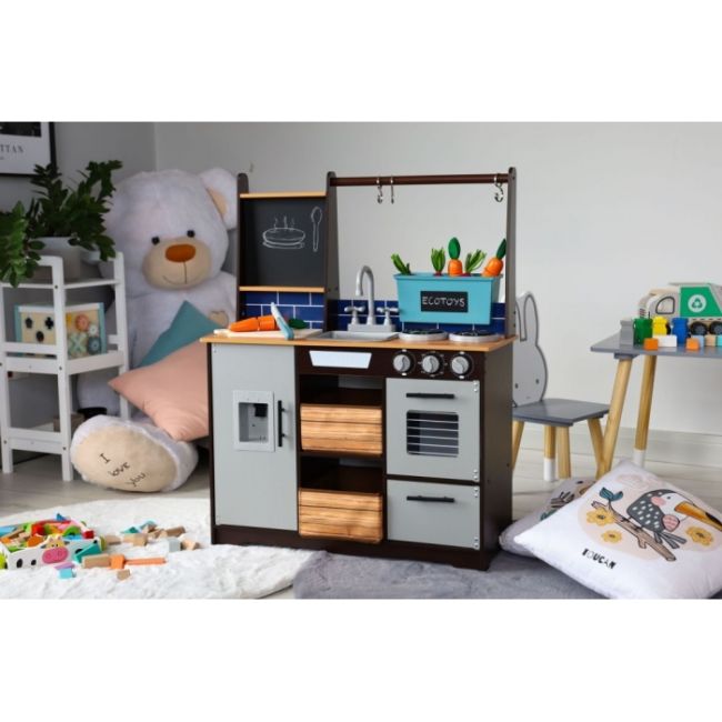 Bucatarie din lemn pentru copii cu accesorii, 74 x 29.5 x 96 cm, ecotoys tl40030 edeeditl40030