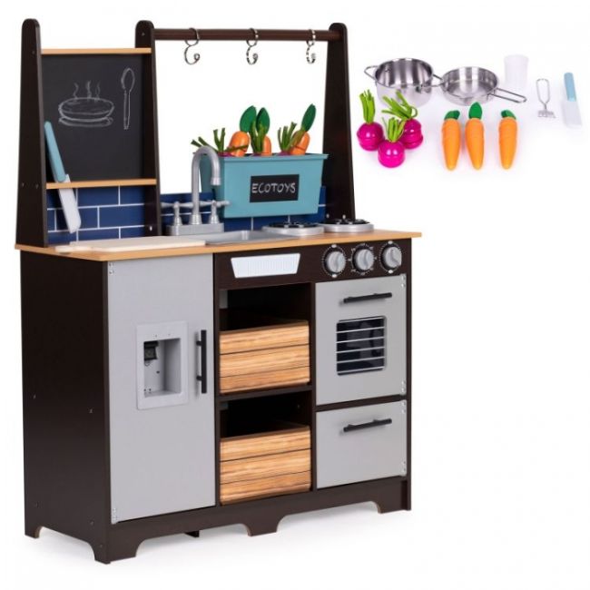 Bucatarie din lemn pentru copii cu accesorii, 74 x 29.5 x 96 cm, ecotoys tl40030 edeeditl40030